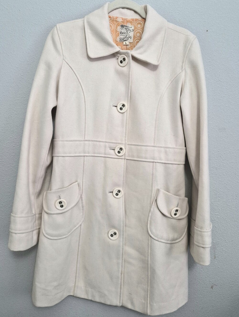 Tulle Anthropologie Wool Blend Cream Coat Large*